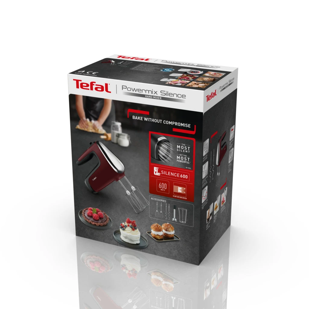 Tefal HT6525 Powermix Silence Handmixer Rood/Zilver 6 Tefal HT6525 Powermix Silence Handmixer Rood/Zilver - Afbeelding 4