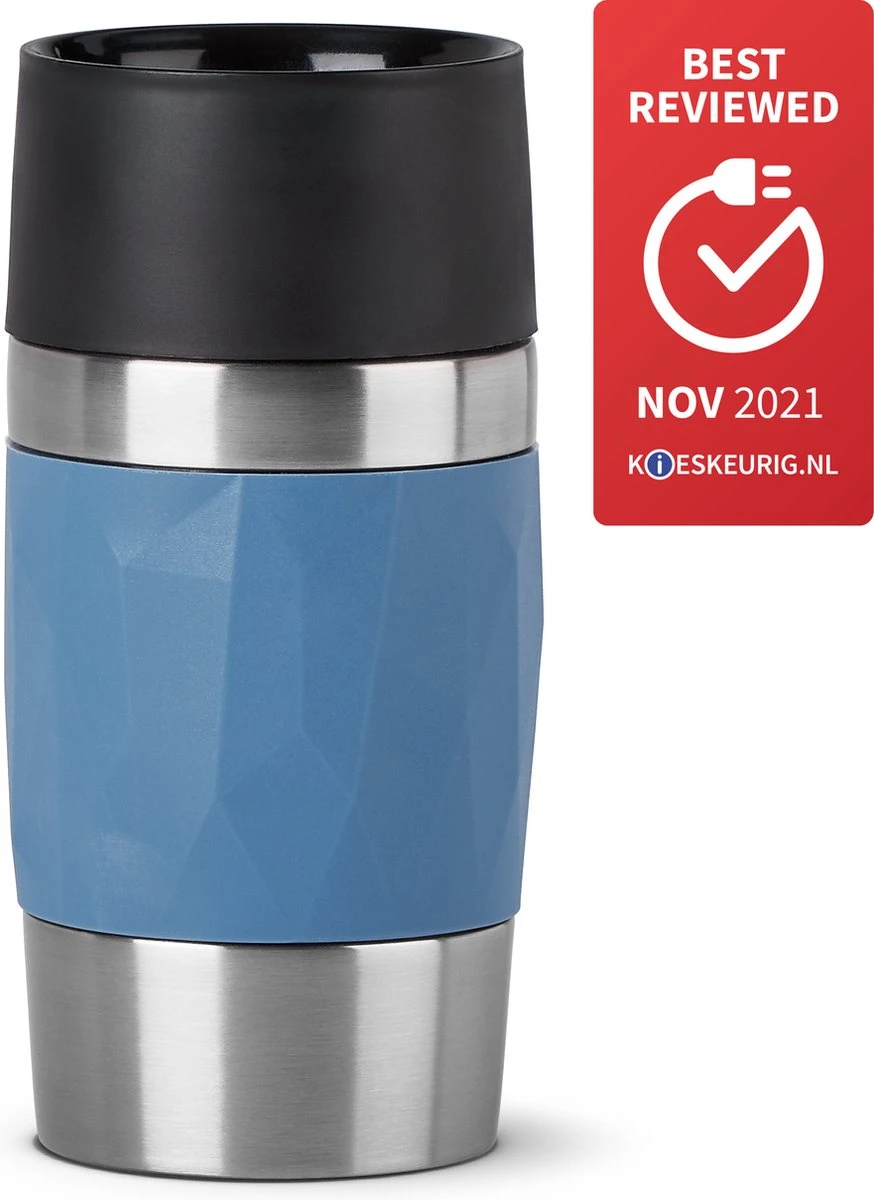 Tefal Compact Travel Mug Compact Thermosfles - 0,3 L - Blauw 4 Tefal Compact Travel Mug Compact Thermosfles - 0,3 L - Blauw - Afbeelding 2